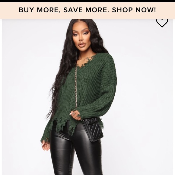 NWOT. Green Distressed Sweater. - Picture 3 of 4